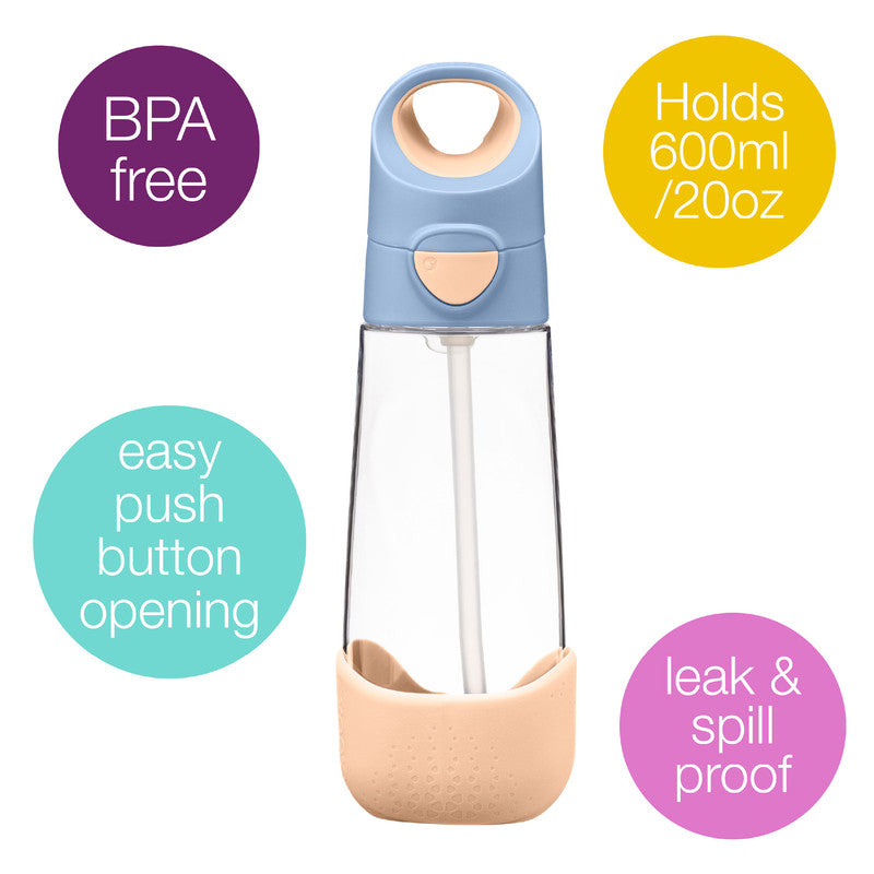 b.box TritanTM Drink & Water Bottle | Easy Grip Bottle and Leakproof Lid | Cool Modern Child Friendly Design, Best for After Sippy Cup | 600ml/20(feeling peachy)