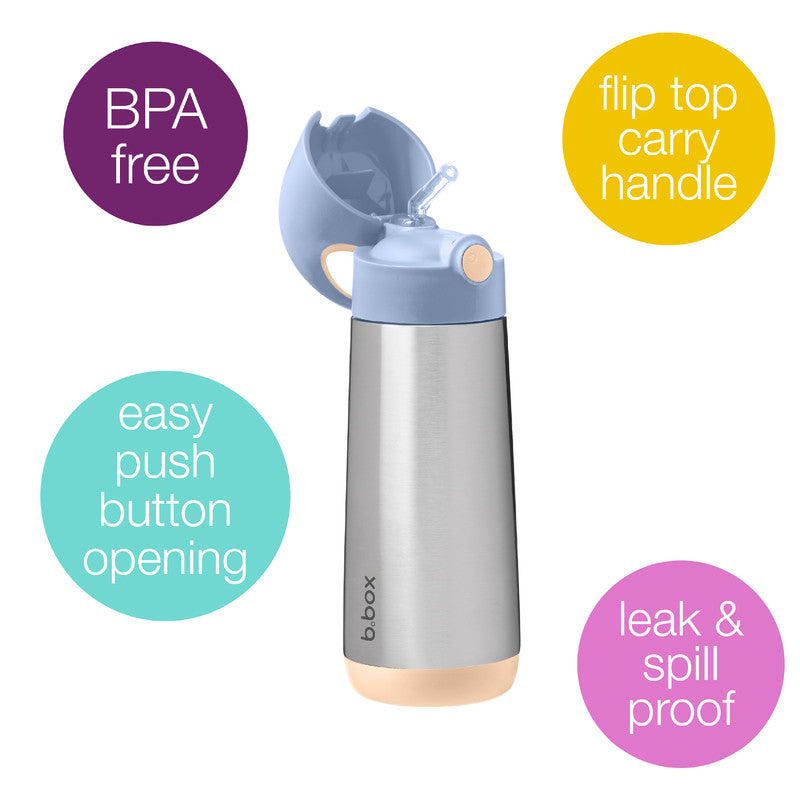 b.box Insulated Drink & Water Bottle | Insulated Double Wall Stainless Steel | Keeps Drinks Cold up to 15hrs, Warm up to 8hrs | 500ml/16.9(feeling peachy)