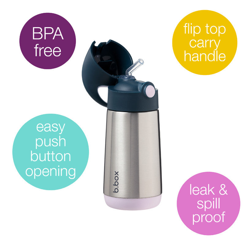 b.box Insulated Drink & Water Bottle | Insulated Double Wall Stainless Steel | Keeps Drinks Cold up to 8hrs, Warm up to 6hrs | 350ml/12(indigo rose)