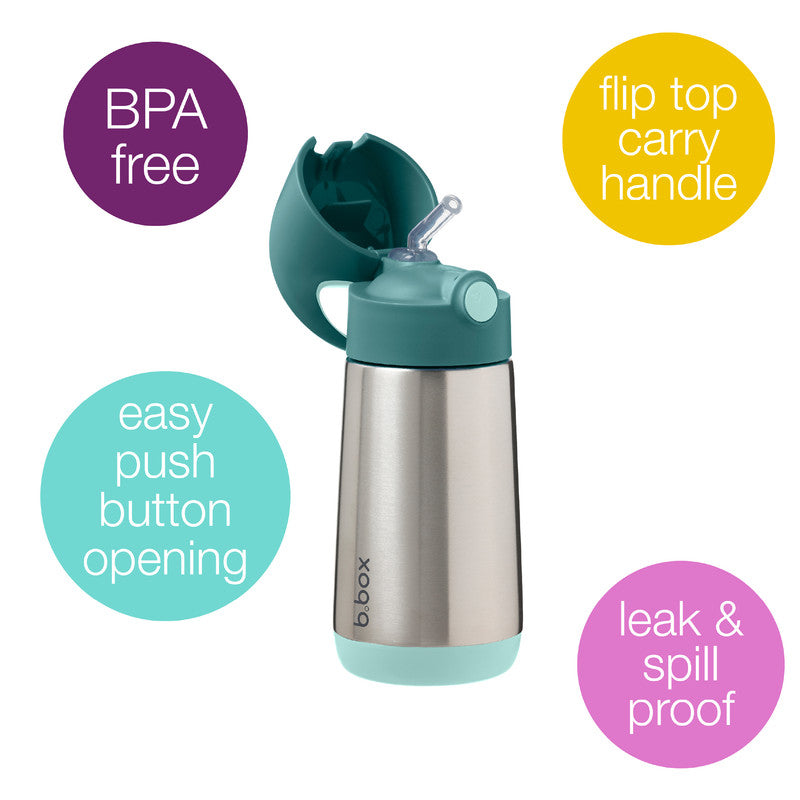 b.box Insulated Drink & Water Bottle | Insulated Double Wall Stainless Steel | Keeps Drinks Cold up to 8hrs, Warm up to 6hrs | 350ml/12(emerald forest)