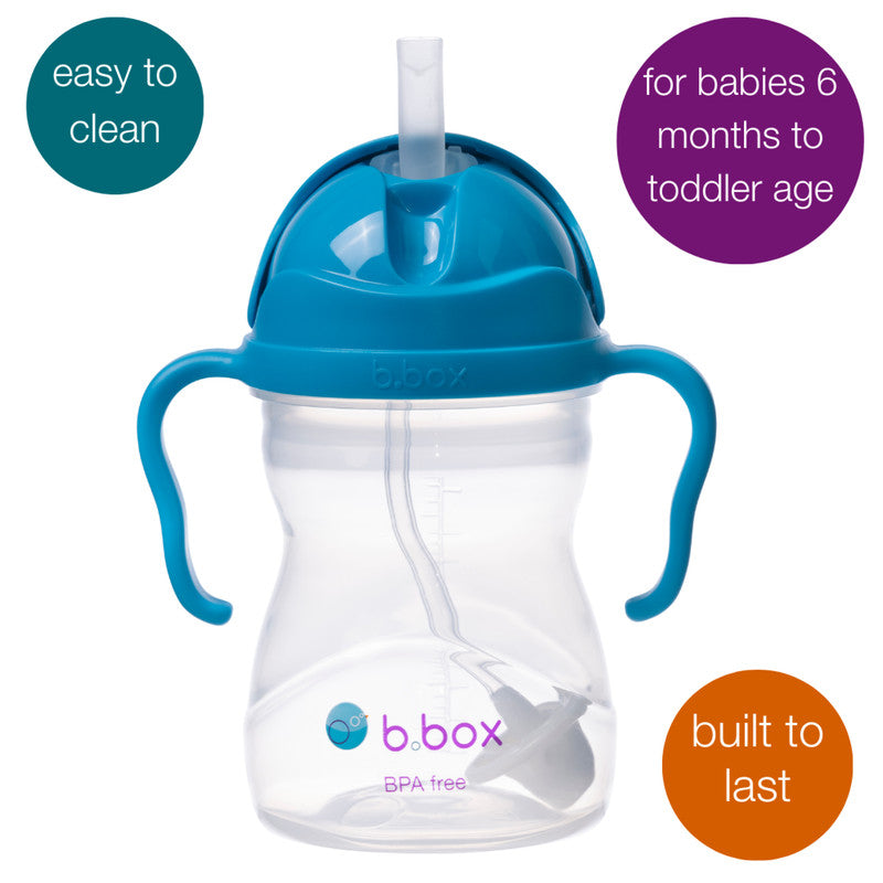 b.box Sippy Cup | Drink from any Angle | Fliptop, Weighted Straw, Leak Proof & Easy Grip | BPA Free, Dishwasher safe | From 6m+ | 240ml/8 oz (Cobalt)
