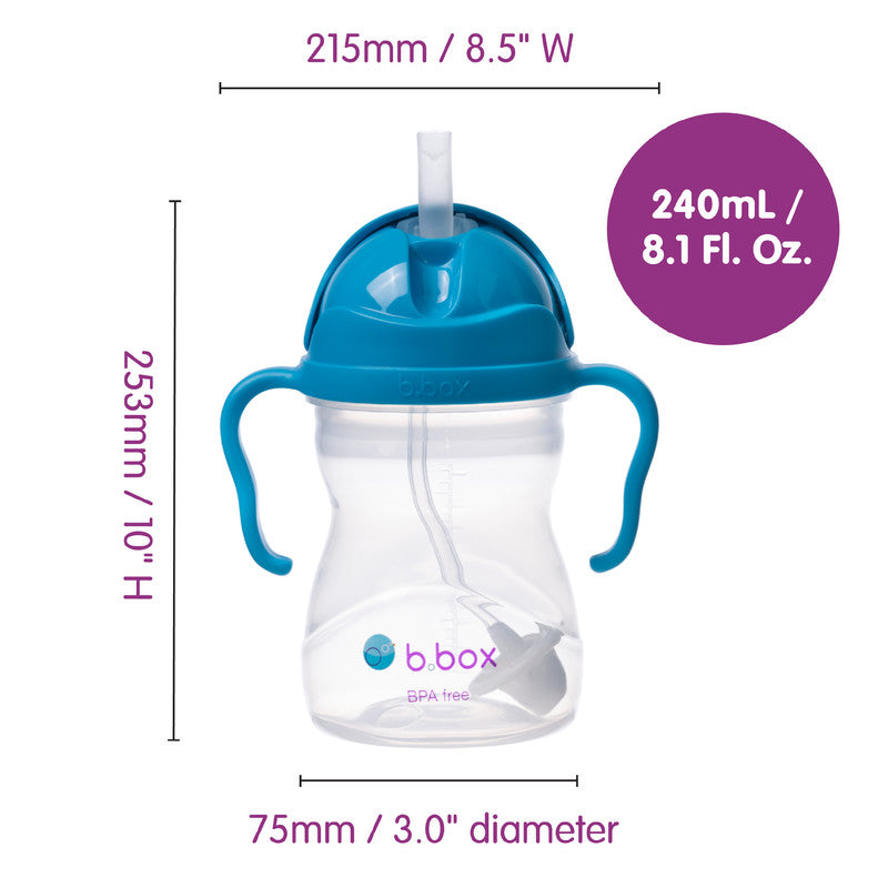 b.box Sippy Cup | Drink from any Angle | Fliptop, Weighted Straw, Leak Proof & Easy Grip | BPA Free, Dishwasher safe | From 6m+ | 240ml/8 oz (Cobalt)