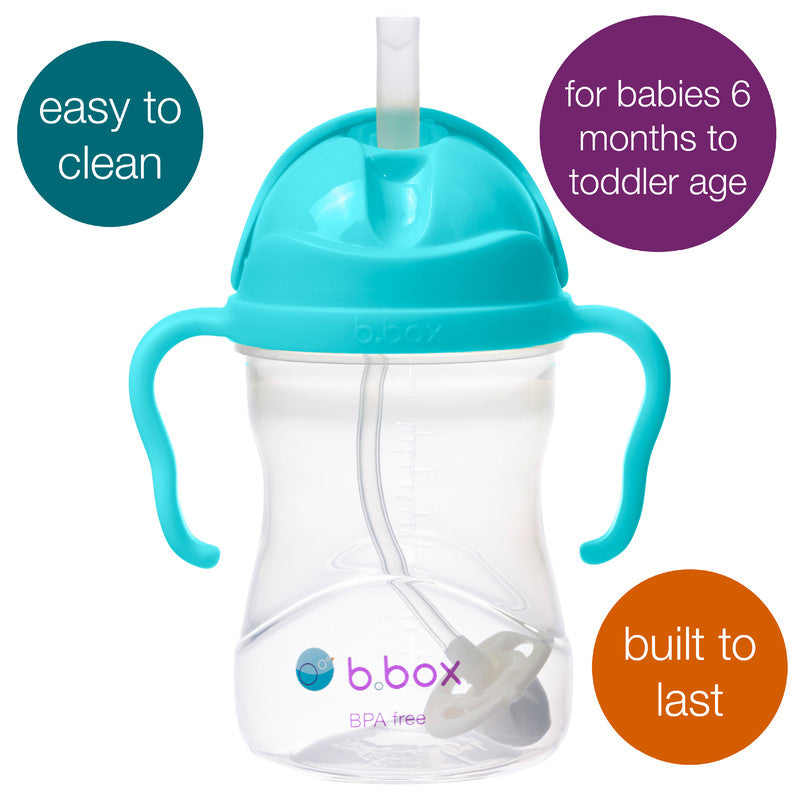 b.box Sippy Cup | Drink from any Angle | Fliptop, Weighted Straw, Leak Proof & Easy Grip | BPA Free, Dishwasher safe | From 6m+ | 240ml (Aqua)