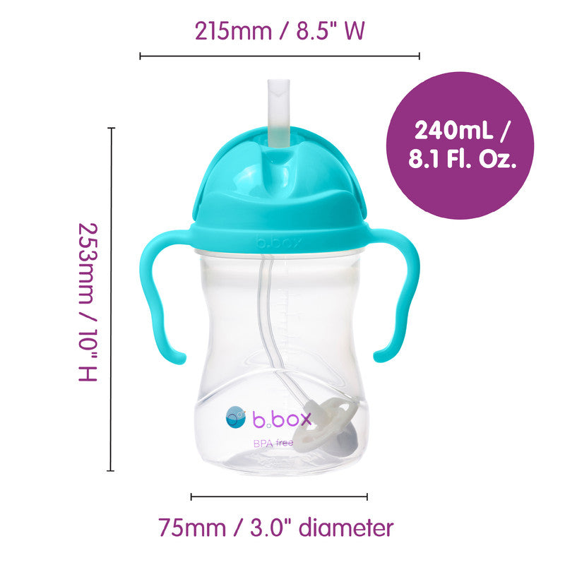 b.box Sippy Cup | Drink from any Angle | Fliptop, Weighted Straw, Leak Proof & Easy Grip | BPA Free, Dishwasher safe | From 6m+ | 240ml (Aqua)