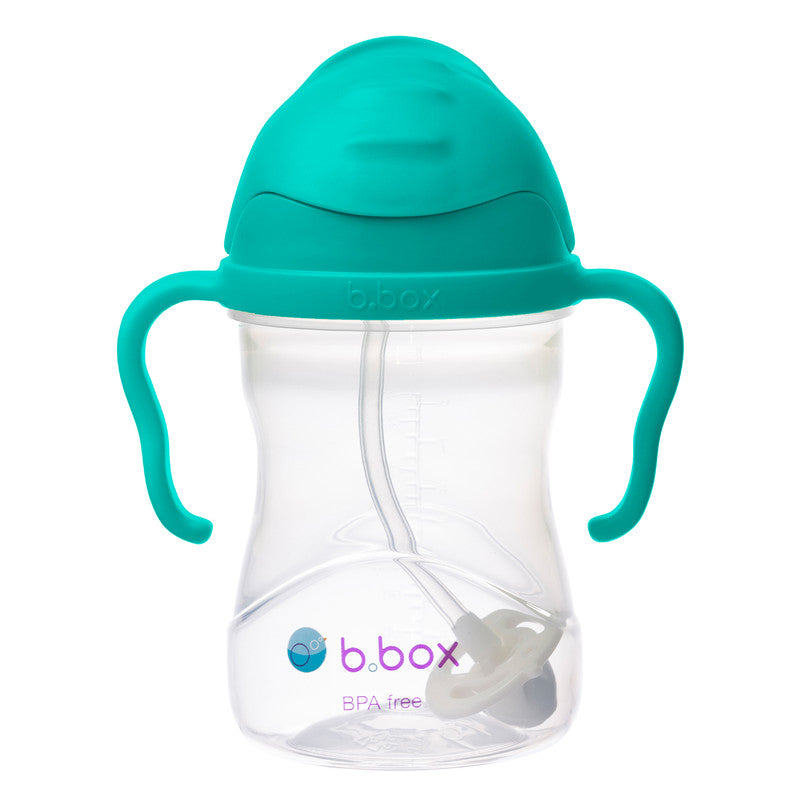 b.box Sippy Cup | Drink from any Angle | Fliptop, Weighted Straw, Leak Proof & Easy Grip | BPA Free, Dishwasher safe | From 6m+ | 240ml (Jade)