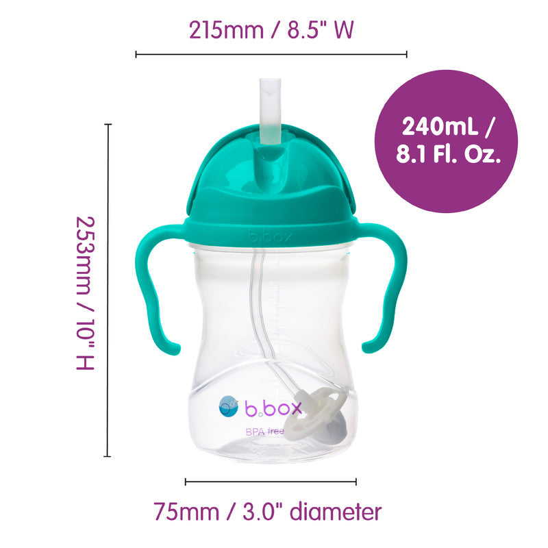 b.box Sippy Cup | Drink from any Angle | Fliptop, Weighted Straw, Leak Proof & Easy Grip | BPA Free, Dishwasher safe | From 6m+ | 240ml (Jade)