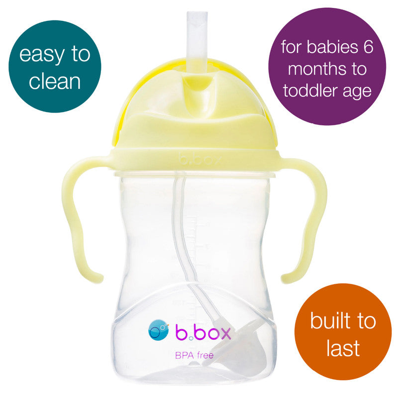 b.box Sippy Cup | Drink from any Angle | Fliptop, Weighted Straw, Leak Proof & Easy Grip | BPA Free, Dishwasher safe | From 6m+ | 240ml (Banana Split)