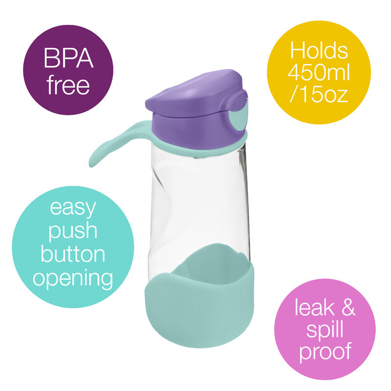 b.box Sport Spout Drink & Water Bottle | Easy Grip Bottle and Leakproof Lid | Cool Modern Child Friendly Design, Tilt and Sip | 450ml/15, Purple