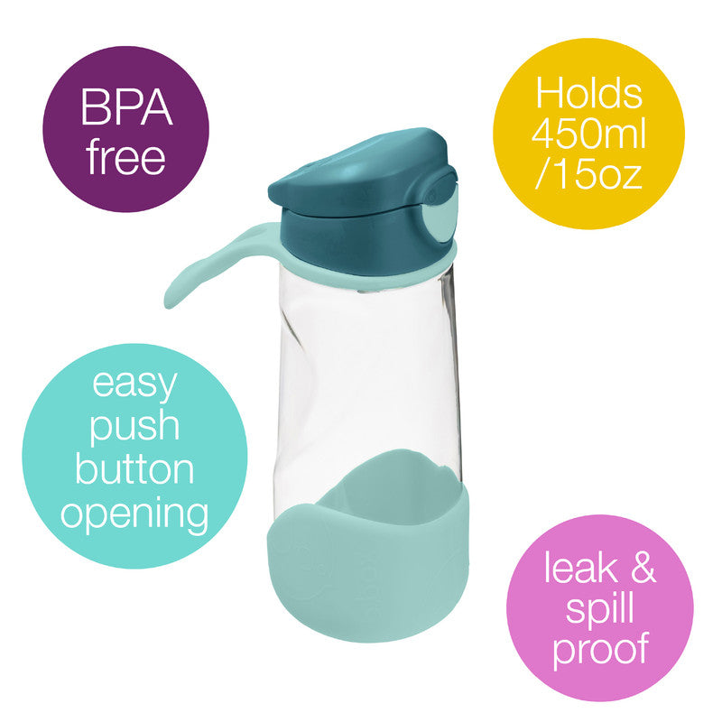 b.box Sport Spout Drink & Water Bottle | Easy Grip Bottle and Leakproof Lid | Cool Modern Child Friendly Design, Tilt and Sip | 450ml/15, Green