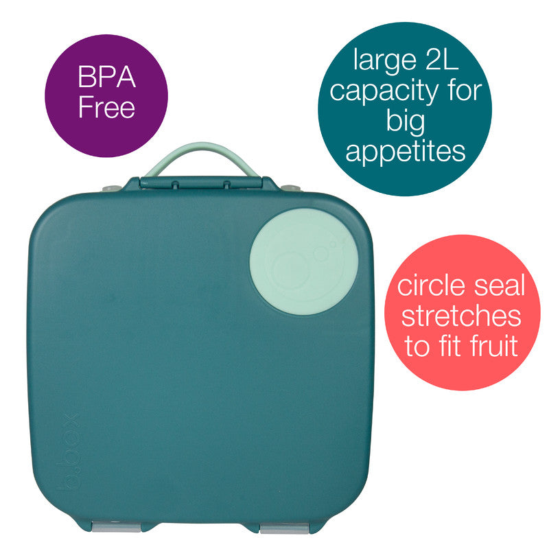 b.box Lunchbox | Jumbo Bento Box with 4 Compartments (2 Leakproof), Removable Divider, Gel Cold Pack | Ideal for School | From 3+ | 1L capacity, Green