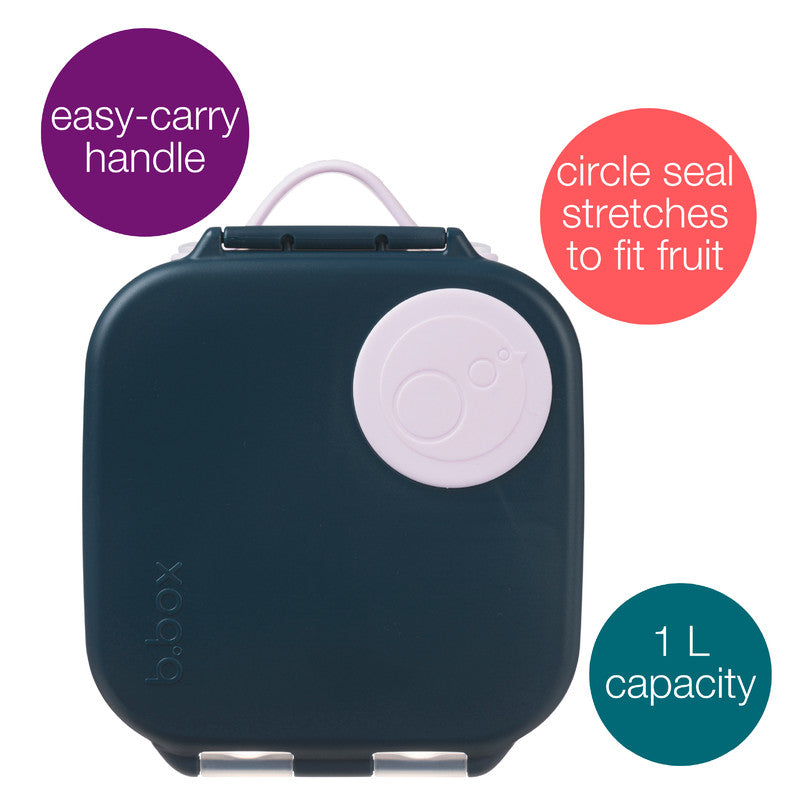 b.box Mini Lunchbox | Bento Box with 3 Compartments (2 Leakproof) | Ideal for Toddlers, Kids Lunch & Snacks | Fits Whole Piece of Fruit | BPA Free, indigo