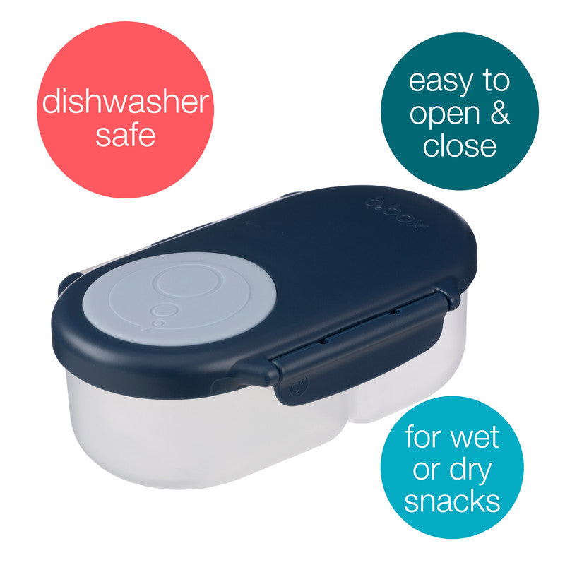 b.box Snackbox | Mini Bento Lunch Box with 2 Leakproof Compartments | Ideal for Toddlers, Kids Lunch & Snacks | Fits Whole Piece of Fruit | BPA Free, midnight