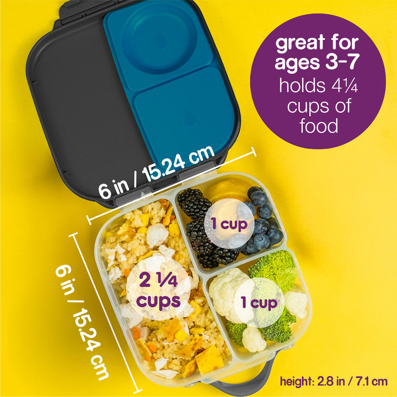 b.box Mini Lunchbox | Bento Box with 3 Compartments (2 Leakproof) | Ideal for Toddlers, Kids Lunch & Snacks | Fits Whole Piece of Fruit | BPA Free, Orange