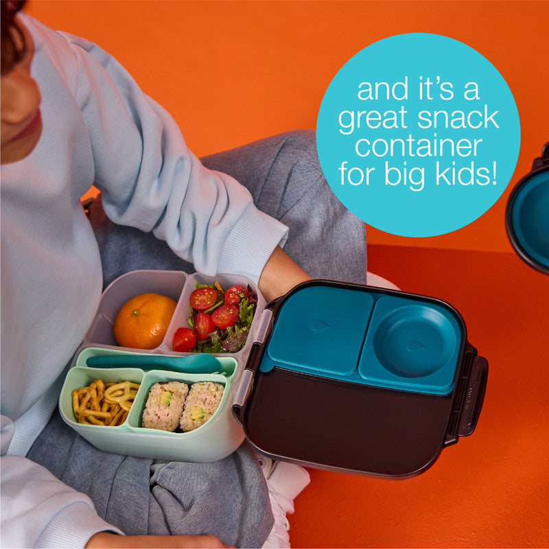 b.box Mini Lunchbox | Bento Box with 3 Compartments (2 Leakproof) | Ideal for Toddlers, Kids Lunch & Snacks | Fits Whole Piece of Fruit | BPA Free, purple-green