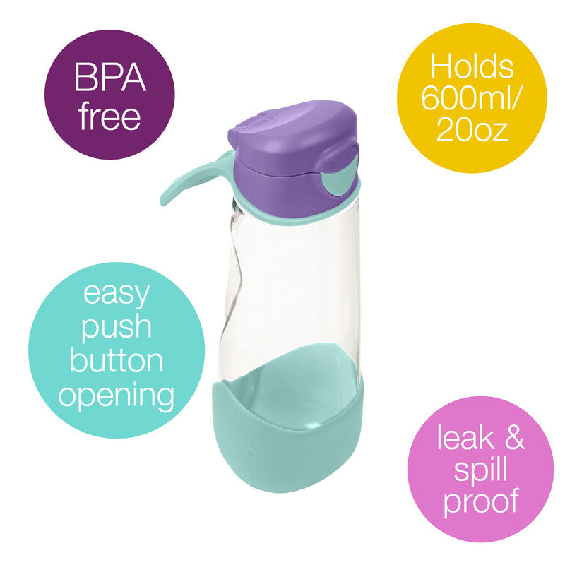 b.box Sport Spout Drink & Water Bottle | Easy Grip Bottle and Leakproof Lid | Cool Modern Child Friendly Design, Tilt and Sip | 600ml/20( lilac pop)