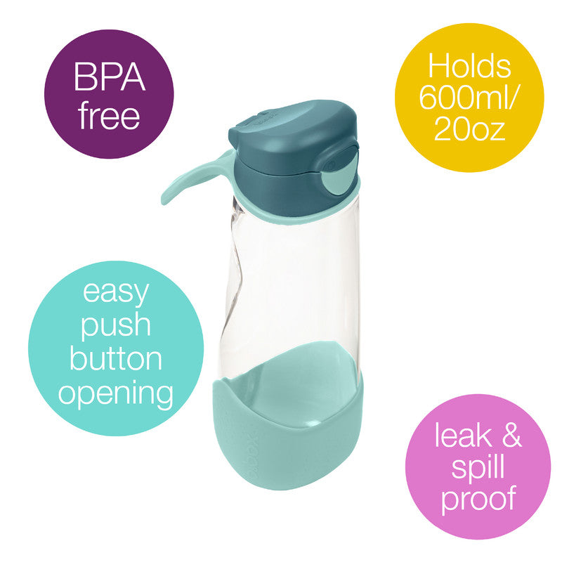 b.box Sport Spout Drink & Water Bottle | Easy Grip Bottle and Leakproof Lid | Cool Modern Child Friendly Design, Tilt and Sip | 600ml/20(emerald forest)