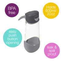 b.box Sport Spout Drink & Water Bottle | Easy Grip Bottle and Leakproof Lid | Cool Modern Child Friendly Design, Tilt and Sip | 600ml/20(graphite)_2