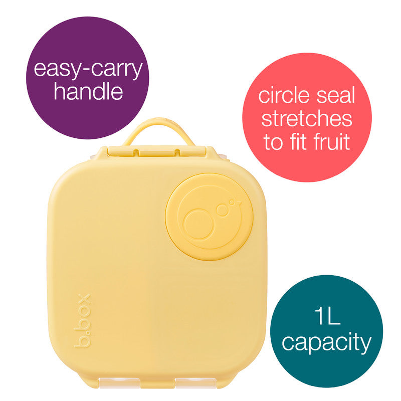 b.box Mini Lunchbox | Bento Box with 3 Compartments (2 Leakproof) | Ideal for Toddlers, Kids Lunch & Snacks | Fits Whole Piece of Fruit | BPA Free, Lemon twist