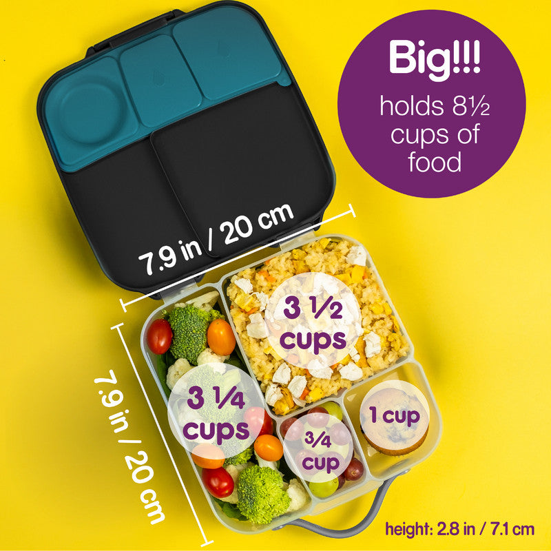 b.box Mini Lunchbox | Bento Box with 3 Compartments (2 Leakproof) | Ideal for Toddlers, Kids Lunch & Snacks | Fits Whole Piece of Fruit | BPA Free, Midnight