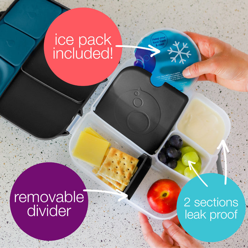 b.box Mini Lunchbox | Bento Box with 3 Compartments (2 Leakproof) | Ideal for Toddlers, Kids Lunch & Snacks | Fits Whole Piece of Fruit | BPA Free, Midnight