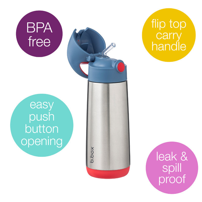 b.box Insulated Drink & Water Bottle | Insulated Double Wall Stainless Steel | Keeps Drinks Cold up to 15hrs, Warm up to 8hrs | 500ml/16.9(blue blaze)
