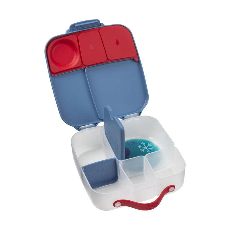 b.box Lunchbox | Jumbo Bento Box with 4 Compartments (2 Leakproof), Removable Divider, Gel Cold Pack | Ideal for School | From 3+ | 1L capacity | Blue