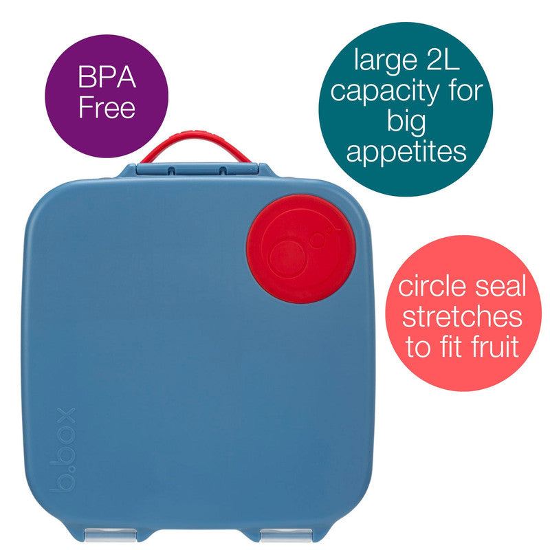b.box Lunchbox | Jumbo Bento Box with 4 Compartments (2 Leakproof), Removable Divider, Gel Cold Pack | Ideal for School | From 3+ | 1L capacity | Blue