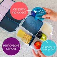 b.box Lunchbox | Jumbo Bento Box with 4 Compartments (2 Leakproof), Removable Divider, Gel Cold Pack | Ideal for School | From 3+ | 1L capacity | Blue_3