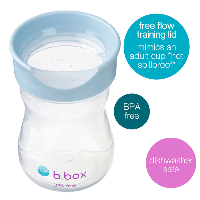 b.box Toddler Training Cup: Free Flow, Easy Transition from Sippy to Big Kid Cup. BPA-Free, Dishwasher Safe | 12m+ | 240ml (lullaby ocean)