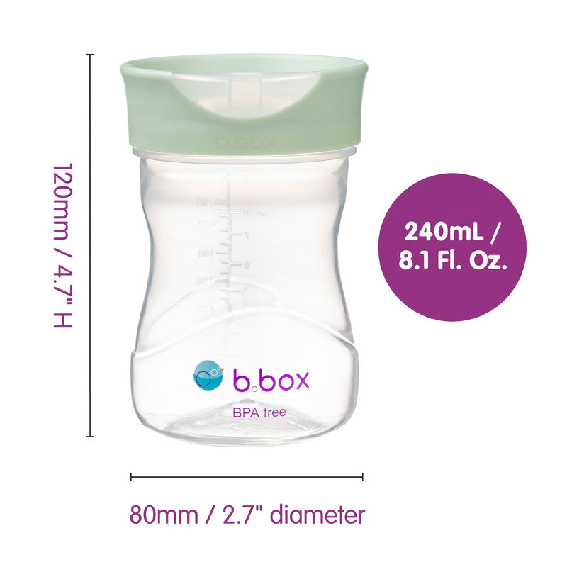 b.box Toddler Training Cup: Free Flow, Easy Transition from Sippy to Big Kid Cup. BPA-Free, Dishwasher Safe | 12m+ | 240ml (sage)