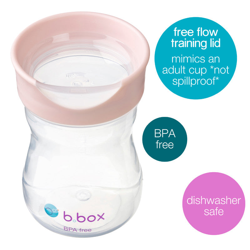 b.box Toddler Training Cup: Free Flow, Easy Transition from Sippy to Big Kid Cup. BPA-Free, Dishwasher Safe | 12m+ | 240ml (blush)