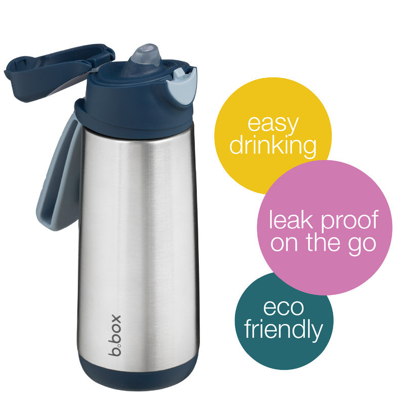 b.box Insulated Sport Spout Drink & Water Bottle | Tilt and Sip |Keeps Drinks Cold up to 15hrs, Warm up to 8hrs | 500ml/16.9(midnight)