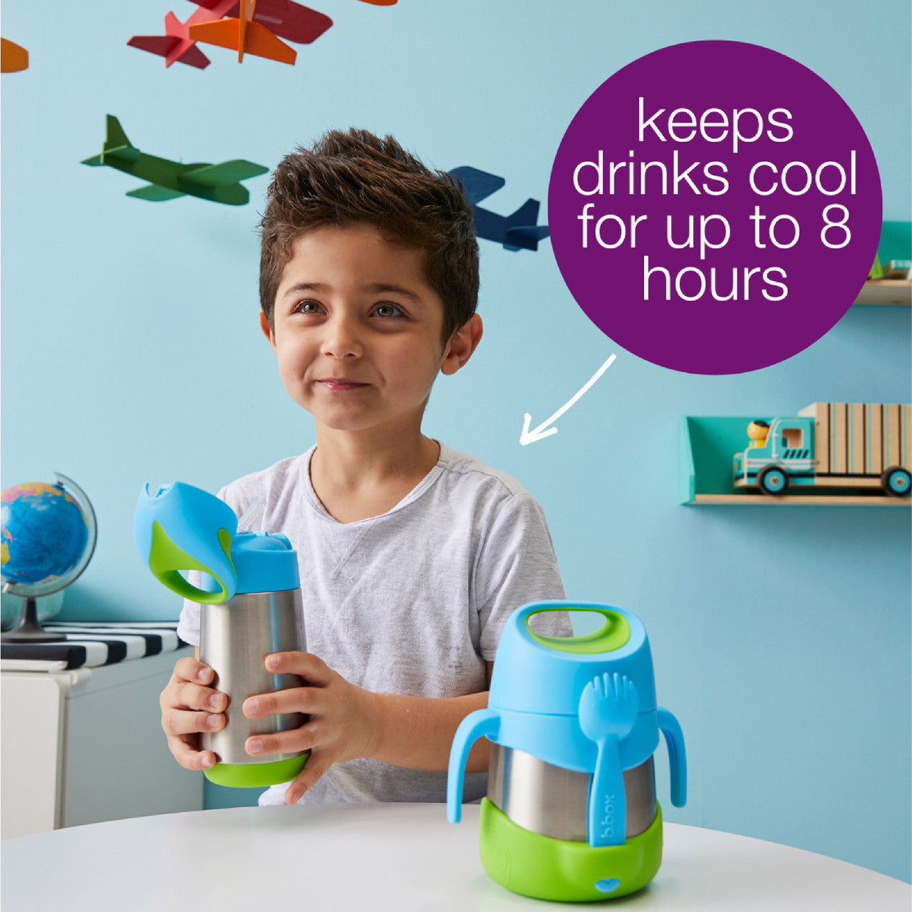 b.box Insulated Drink & Water Bottle | Insulated Double Wall Stainless Steel | Keeps Drinks Cold up to 8hrs, Warm up to 6hrs | 350ml/12(lemon twist)