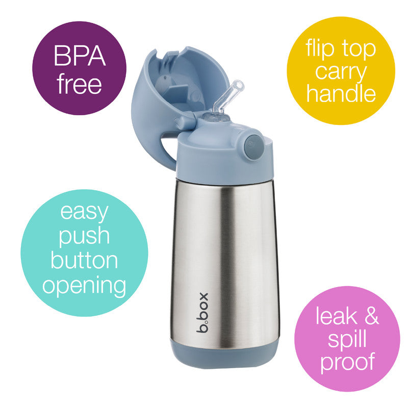 b.box Insulated Drink & Water Bottle | Insulated Double Wall Stainless Steel | Keeps Drinks Cold up to 8hrs, Warm up to 6hrs | 350ml/12(Chill out)