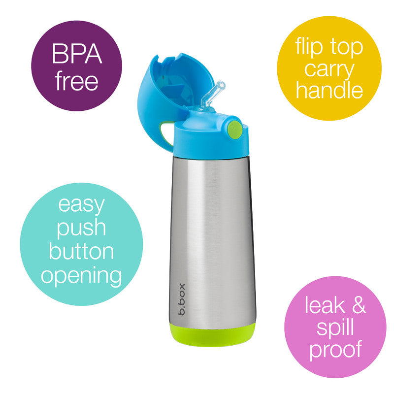 b.box Insulated Drink & Water Bottle | Insulated Double Wall Stainless Steel | Keeps Drinks Cold up to 15hrs, Warm up to 8hrs | 500ml/16.9(ocean breeze)