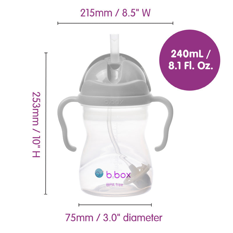 b.box Learning Cup for Every Angle | Flip Top, Heavy Straw, Handle, Leak-Proof | BPA Free & for Dishwasher | from 6 m | 240 ml (Gray)
