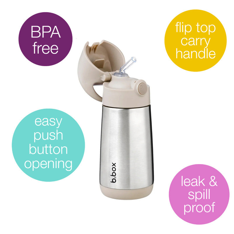 b.box Insulated Drink & Water Bottle | Insulated Double Wall Stainless Steel | Keeps Drinks Cold up to 8hrs, Warm up to 6hrs | 350ml/12(latte )