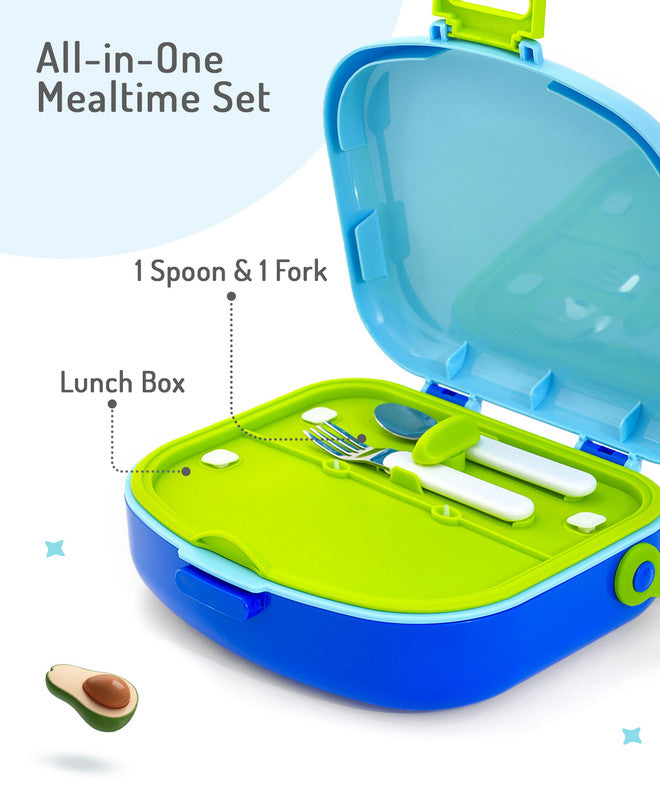 Bonfino Lunch Box, Leak-Resistant, Multi-Material Build, Durable, 3 Years+, 1300 mL, 24.3 x 21 x 7.7 cm - Blue