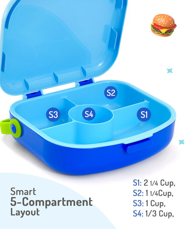 Bonfino Lunch Box, Leak-Resistant, Multi-Material Build, Durable, 3 Years+, 1300 mL, 24.3 x 21 x 7.7 cm - Blue