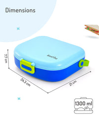 Bonfino Lunch Box, Leak-Resistant, Multi-Material Build, Durable, 3 Years+, 1300 mL, 24.3 x 21 x 7.7 cm - Blue_6