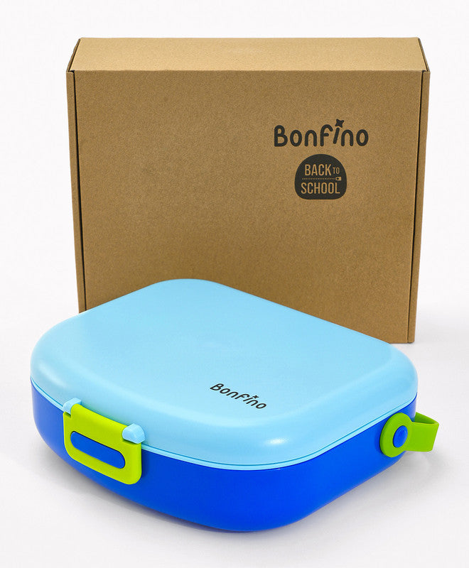 Bonfino Lunch Box, Leak-Resistant, Multi-Material Build, Durable, 3 Years+, 1300 mL, 24.3 x 21 x 7.7 cm - Blue