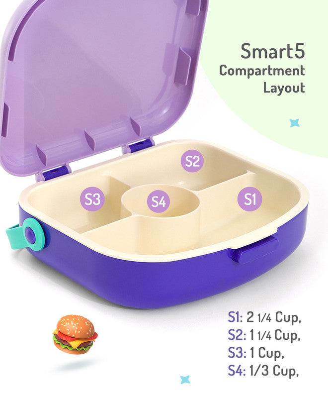 Bonfino Lunch Box, Leak-Resistant, Multi-Material Build, Durable, 3 Years+, 1300 mL, 24.3 x 21 x 7.7 cm - Purple