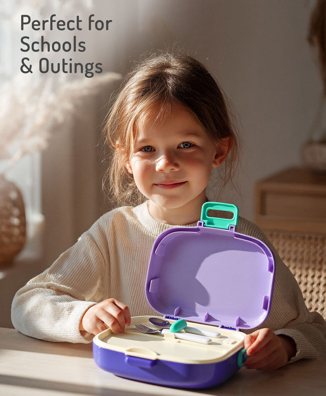 Bonfino Lunch Box, Leak-Resistant, Multi-Material Build, Durable, 3 Years+, 1300 mL, 24.3 x 21 x 7.7 cm - Purple