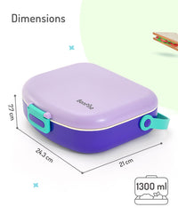Bonfino Lunch Box, Leak-Resistant, Multi-Material Build, Durable, 3 Years+, 1300 mL, 24.3 x 21 x 7.7 cm - Purple_7