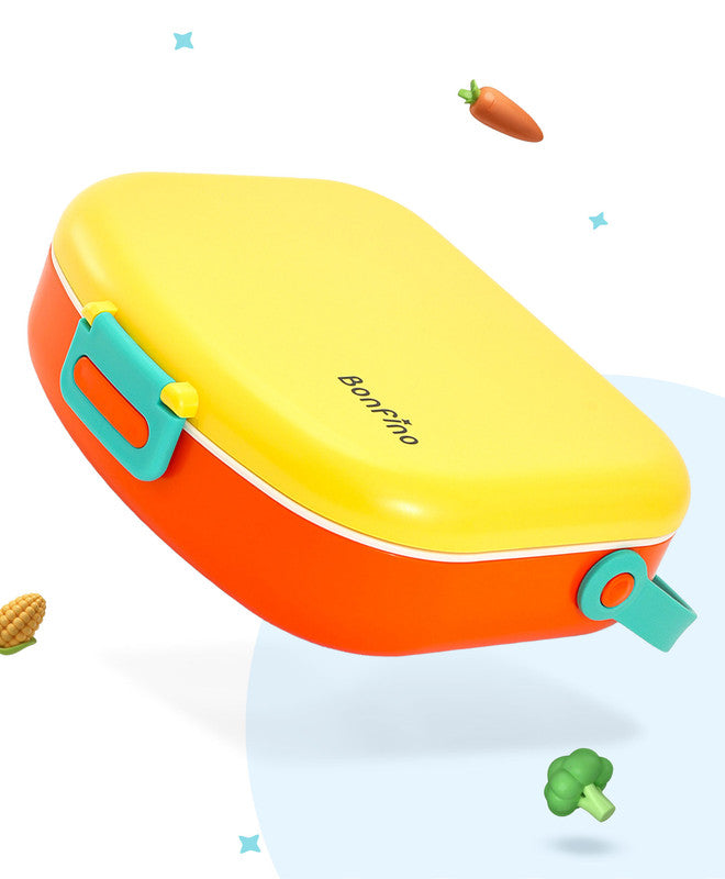 Bonfino Lunch Box, Leak-Resistant, Multi-Material Build, Durable, 3 Years+, 1300 mL, 24.3 x 21 x 7.7 cm - Yellow and Orange