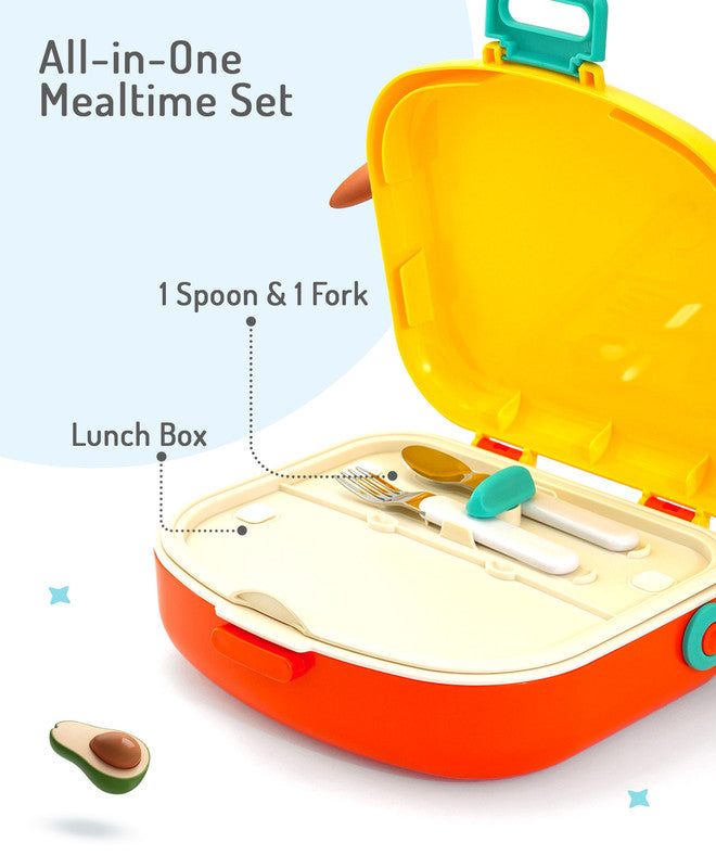 Bonfino Lunch Box, Leak-Resistant, Multi-Material Build, Durable, 3 Years+, 1300 mL, 24.3 x 21 x 7.7 cm - Yellow and Orange