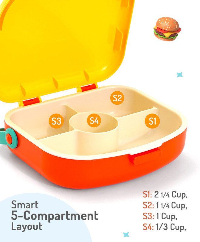 Bonfino Lunch Box, Leak-Resistant, Multi-Material Build, Durable, 3 Years+, 1300 mL, 24.3 x 21 x 7.7 cm - Yellow and Orange