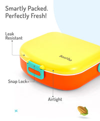 Bonfino Lunch Box, Leak-Resistant, Multi-Material Build, Durable, 3 Years+, 1300 mL, 24.3 x 21 x 7.7 cm - Yellow and Orange_4