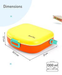 Bonfino Lunch Box, Leak-Resistant, Multi-Material Build, Durable, 3 Years+, 1300 mL, 24.3 x 21 x 7.7 cm - Yellow and Orange_6