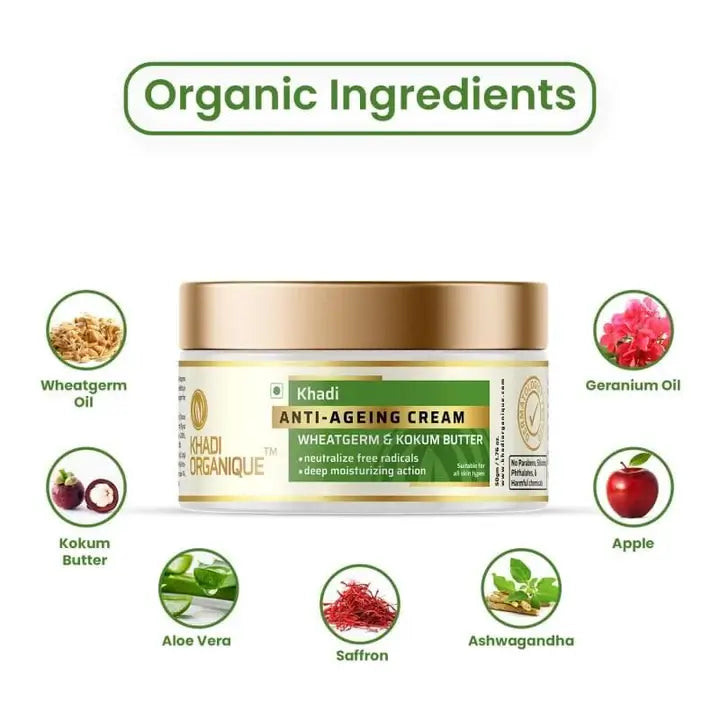 Khadi Organique Anti Ageing Cream ( Wheatgerm & Kokum Butter ) 50g